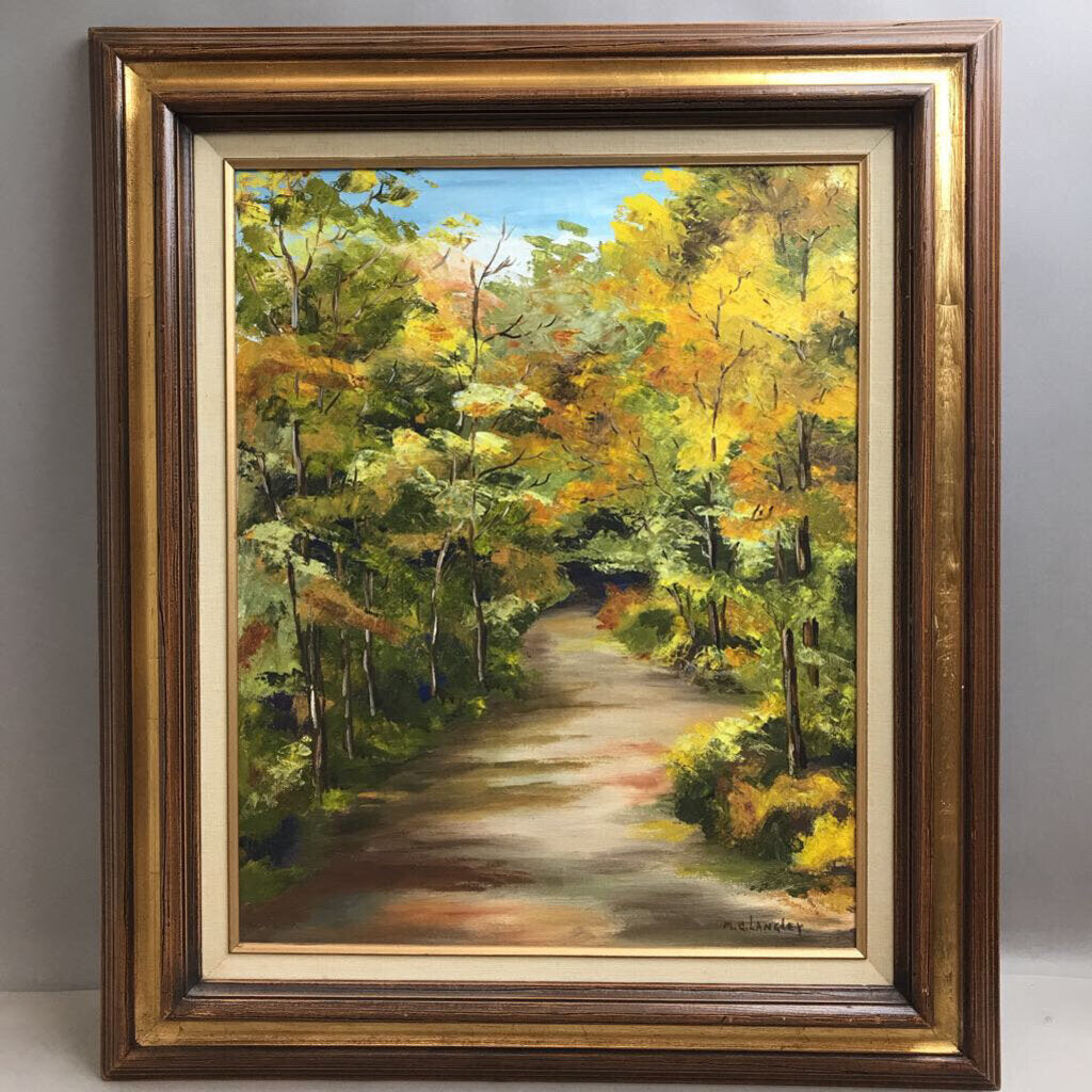 Framed Autumn Landscape by MC Langley Oil Painting (27x23)