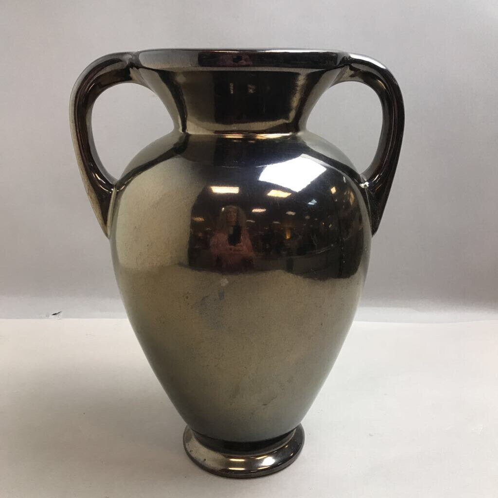 Large Dark Brown Pottery Vase with Handles (14