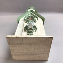 Load image into Gallery viewer, Wooden White Wash Birdhouse with Green Decor (19&quot;)

