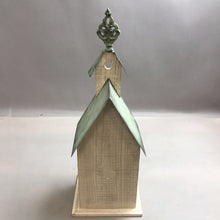 Load image into Gallery viewer, Wooden White Wash Birdhouse with Green Decor (19&quot;)
