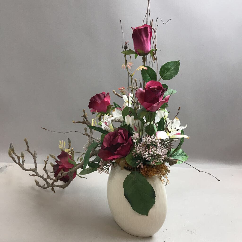 White Ceramic Vase with Floral Arrangement (28