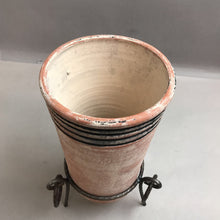 Load image into Gallery viewer, Terra Cotta Pottery Vase On Metal Stand (13")
