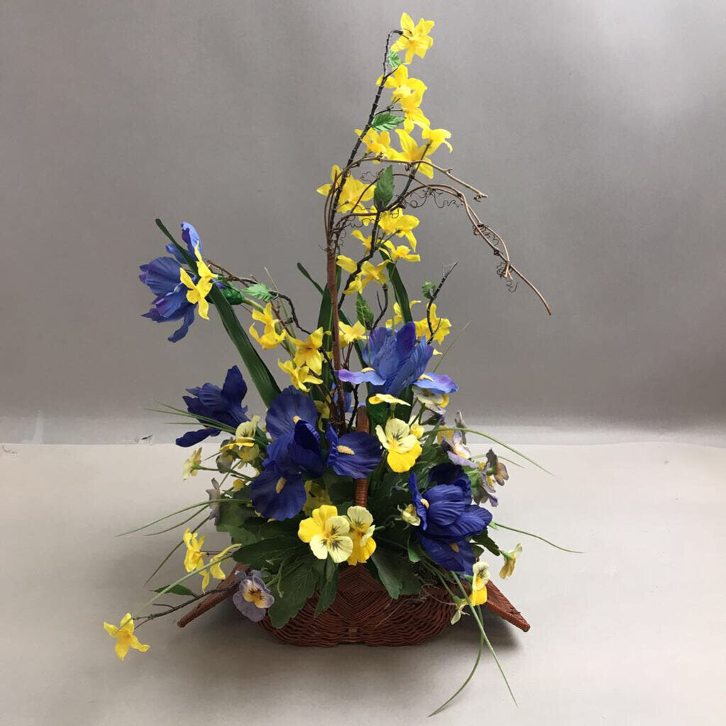 Purple & Yellow Flower Arrangement in Small Basket (20