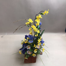 Load image into Gallery viewer, Purple &amp; Yellow Flower Arrangement in Small Basket (20&quot;)
