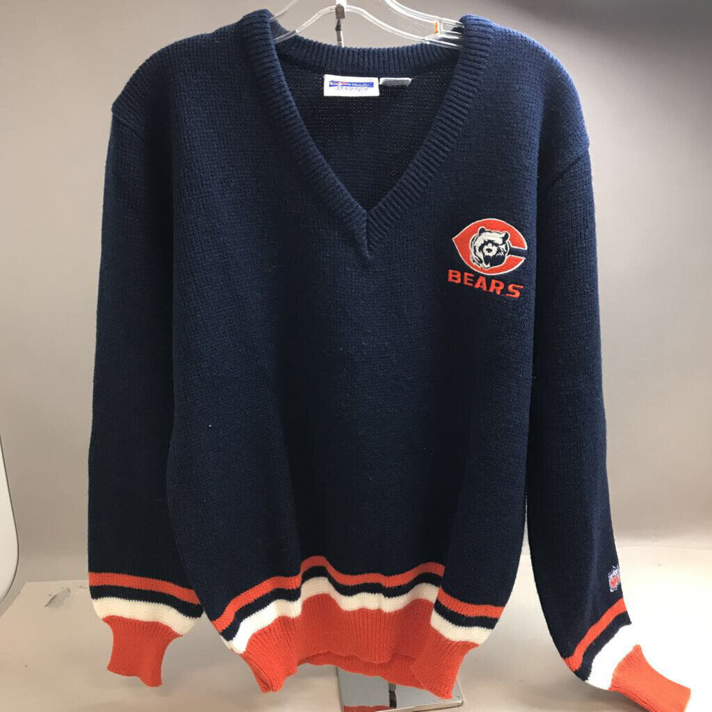 Vintage Chicago Bears Sweater Blue Starter Knit NFL Football V Neck (S)