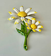 Load image into Gallery viewer, Vintage Enamel Daisies Floral Brooch Pin (3")
