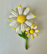 Load image into Gallery viewer, Vintage Enamel Daisies Floral Brooch Pin (3")
