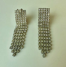 Load image into Gallery viewer, Vintage Clear Rhinestone Waterfall Fringe Clip Earrings (3&quot;)
