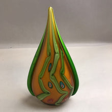 Load image into Gallery viewer, Gold &amp; Green Teardrop Art Glass Sculpture (14&quot;)
