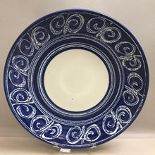 Load image into Gallery viewer, Signed Stoneware Pottery Plate with Blue Outer Edge (14&quot;)
