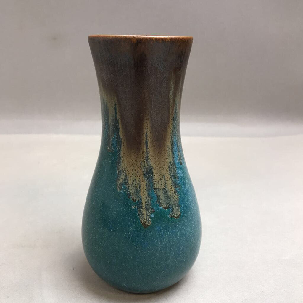 Blue & Brown Signed Pottery Vase (5