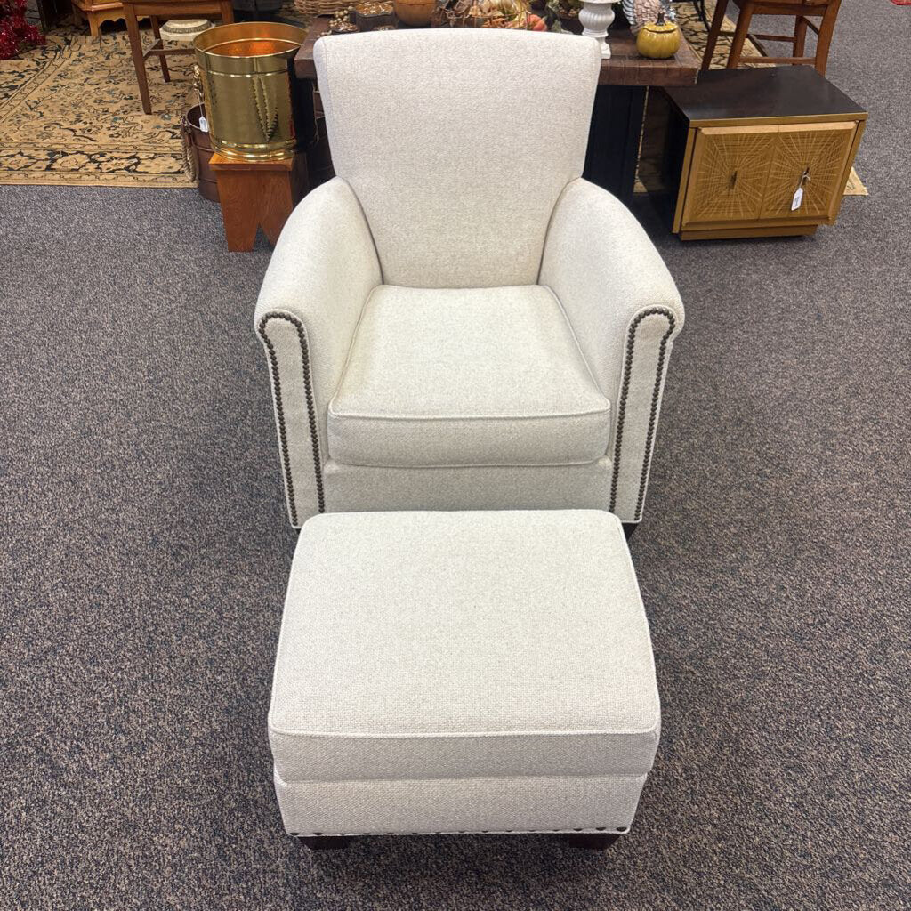 Pottery Barn White Chair (32x30x32) and Ottoman