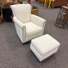 Load image into Gallery viewer, Pottery Barn White Chair (32x30x32) and Ottoman
