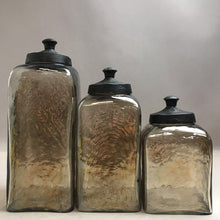Load image into Gallery viewer, Square Smokey Glass 3 Piece Canister Set (10&quot;,8&quot;,6&quot;)
