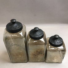 Load image into Gallery viewer, Square Smokey Glass 3 Piece Canister Set (10&quot;,8&quot;,6&quot;)
