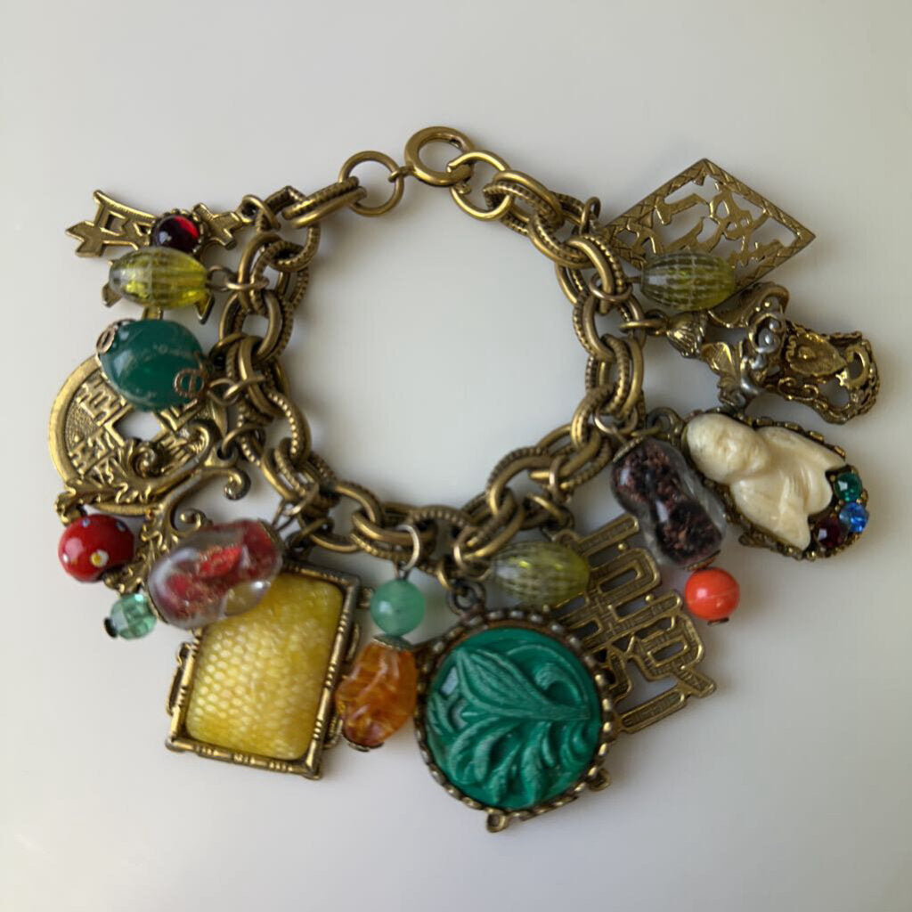 Vintage Napier Germany Asian Theme Chunky Charm Bracelet (7.5
