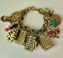 Load image into Gallery viewer, Vintage Napier Germany Asian Theme Chunky Charm Bracelet (7.5&quot;)

