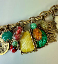 Load image into Gallery viewer, Vintage Napier Germany Asian Theme Chunky Charm Bracelet (7.5&quot;)
