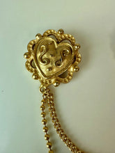 Load image into Gallery viewer, Vintage Chatelaine Goldtone Heart Chained Brooch Set
