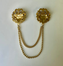 Load image into Gallery viewer, Vintage Chatelaine Goldtone Heart Chained Brooch Set
