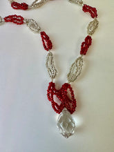 Load image into Gallery viewer, Vintage Red &amp; Clear Layered Seed Bead Crystal Drop Necklace (25&quot;)

