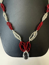 Load image into Gallery viewer, Vintage Red &amp; Clear Layered Seed Bead Crystal Drop Necklace (25")
