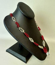 Load image into Gallery viewer, Vintage Red &amp; Clear Layered Seed Bead Crystal Drop Necklace (25")
