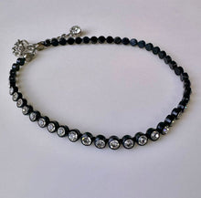 Load image into Gallery viewer, Vintage Clear Rhinestone Black Acrylic Bezel Chain Choker Necklace (16&quot;)
