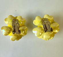 Load image into Gallery viewer, Vintage Enameled Metal Yellow Rose Brooch Pin &amp; Clip Earrings Set (3&quot;, 1&quot;)
