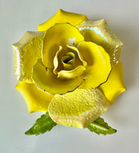 Load image into Gallery viewer, Vintage Enameled Metal Yellow Rose Brooch Pin &amp; Clip Earrings Set (3&quot;, 1&quot;)
