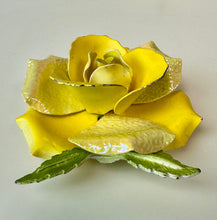 Load image into Gallery viewer, Vintage Enameled Metal Yellow Rose Brooch Pin &amp; Clip Earrings Set (3&quot;, 1&quot;)
