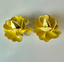 Load image into Gallery viewer, Vintage Enameled Metal Yellow Rose Brooch Pin &amp; Clip Earrings Set (3&quot;, 1&quot;)
