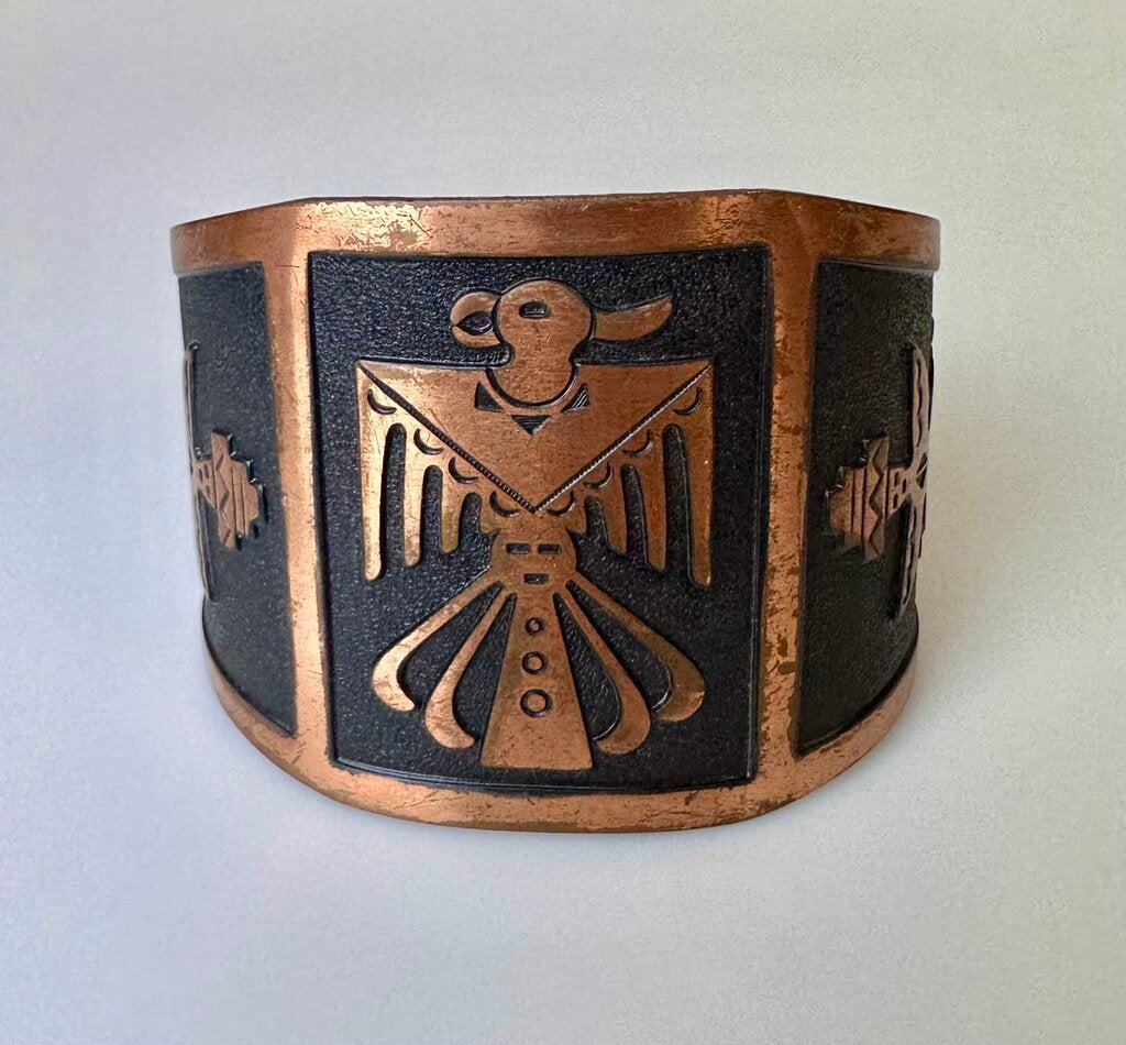 Vintage Midcentury Copper Thunderbird Wide Cuff Bracelet (2.5