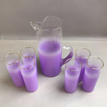 Load image into Gallery viewer, MCM Blendo Orchid Ombré Purple With Gold Trim Pitcher And Glasses 7 Piece

