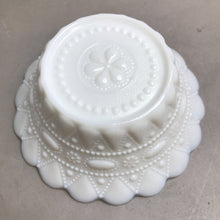 Load image into Gallery viewer, Vintage Kemple Milk Glass Lace &amp; Dewdrop Covered Dish (6&quot;)
