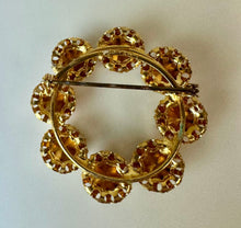 Load image into Gallery viewer, Vintage Goldtone Pink &amp; Purple Austrian Crystal Circle Brooch Pin (1.5&quot;)
