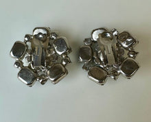 Load image into Gallery viewer, Vintage Shades of Blue Rhinestone Clip Earrings (1.25&quot;)
