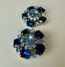 Load image into Gallery viewer, Vintage Shades of Blue Rhinestone Clip Earrings (1.25&quot;)
