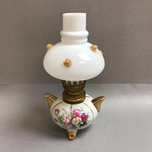 Load image into Gallery viewer, Vintage Miniature Oil Lamp, Pink Roses &amp; Gold Trim (6.75&quot;) (As-Is)
