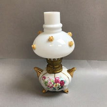 Load image into Gallery viewer, Vintage Miniature Oil Lamp, Pink Roses &amp; Gold Trim (6.75&quot;) (As-Is)
