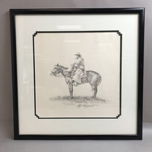 Load image into Gallery viewer, Signed Olaf Wieghorst Pen &amp; Ink Reproduction Print - Cowboy on Horse (~21x21)
