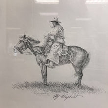 Load image into Gallery viewer, Signed Olaf Wieghorst Pen &amp; Ink Reproduction Print - Cowboy on Horse (~21x21)
