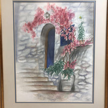 Load image into Gallery viewer, Signed Helen Jones Watercolor - Mediterranean Courtyard Scene (24x20)
