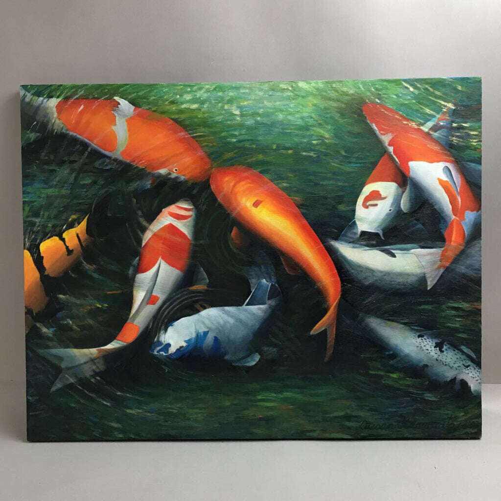 Signed Susan Kronowitz Oil Painting - Koi Fish Pond (22x28)