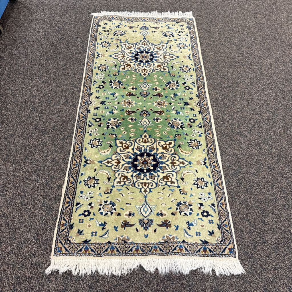 Green /White Runner Rug Iran (36x80)