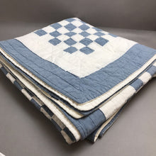 Load image into Gallery viewer, Handmade Blue &amp; White Checked Quilt (86x84)
