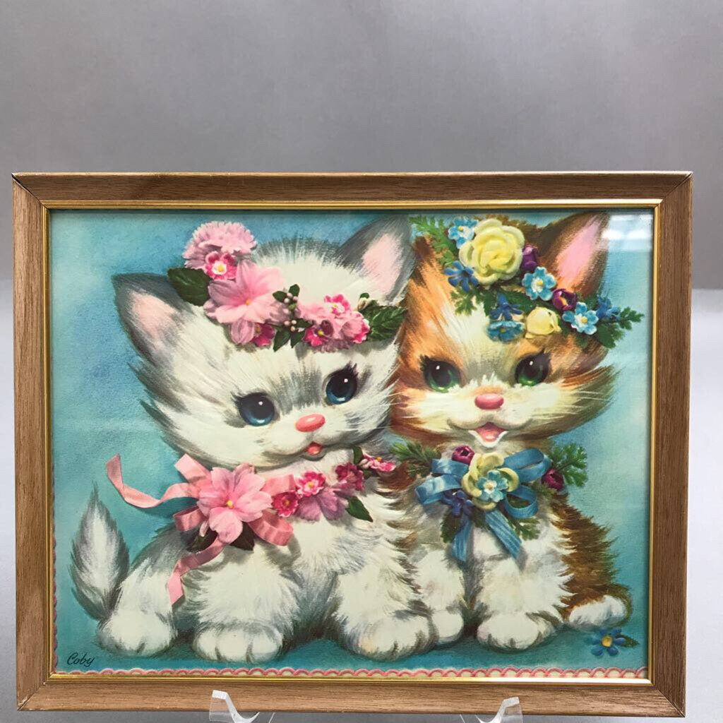 Framed Vintage Coby Birthday Card Kitty Cat Raised Design (8x10)