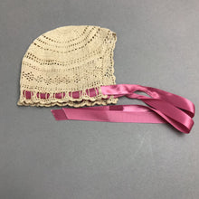 Load image into Gallery viewer, Vintage Hand Crochet Off White Baby or Doll Bonnet (5")
