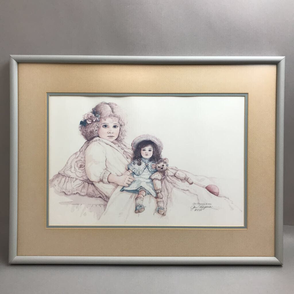 Vintage Jan Hagara Large 16x22 Print Mattie Signed Numbered Girl with Doll & Bear (19x25)