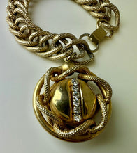 Load image into Gallery viewer, Vintage Mid Century Goldtone Chunky Chain Rhinestone Charm Bracelet (7.5")

